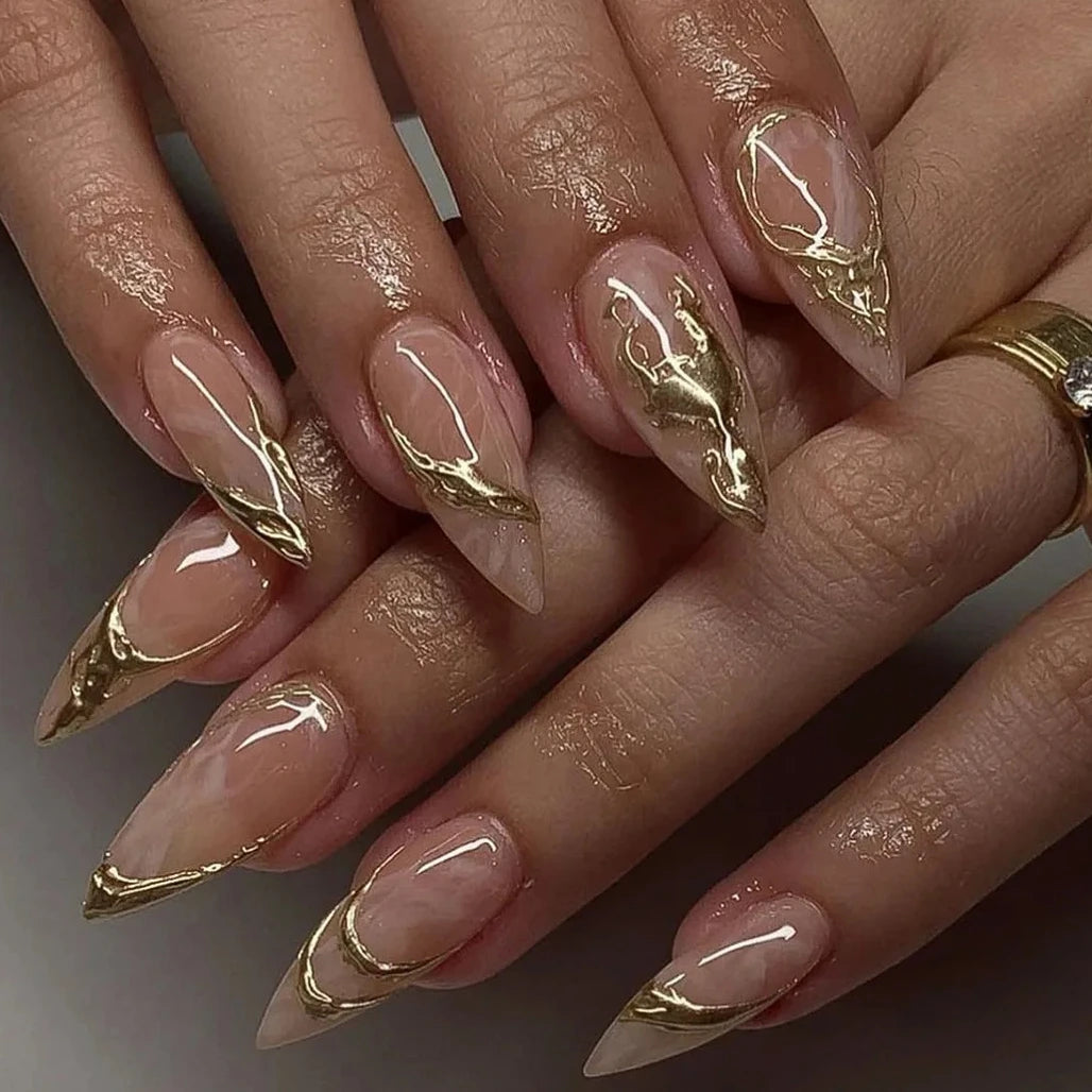 Punk Metallic Stiletto Press-On Nails with Stars
