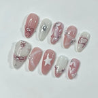 French Almond Press-On Nails with 3D Flower & Stars