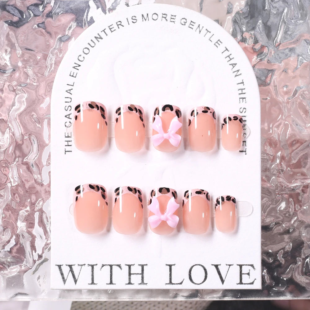 Gold Ripple Brown Floral Almond Press-On Nails