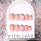 Gold Ripple Brown Floral Almond Press-On Nails