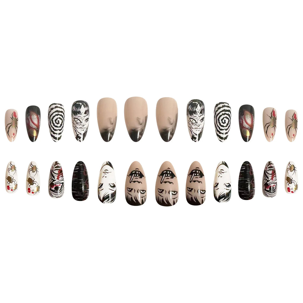 Black Spider Y2K Almond Press-On Nails