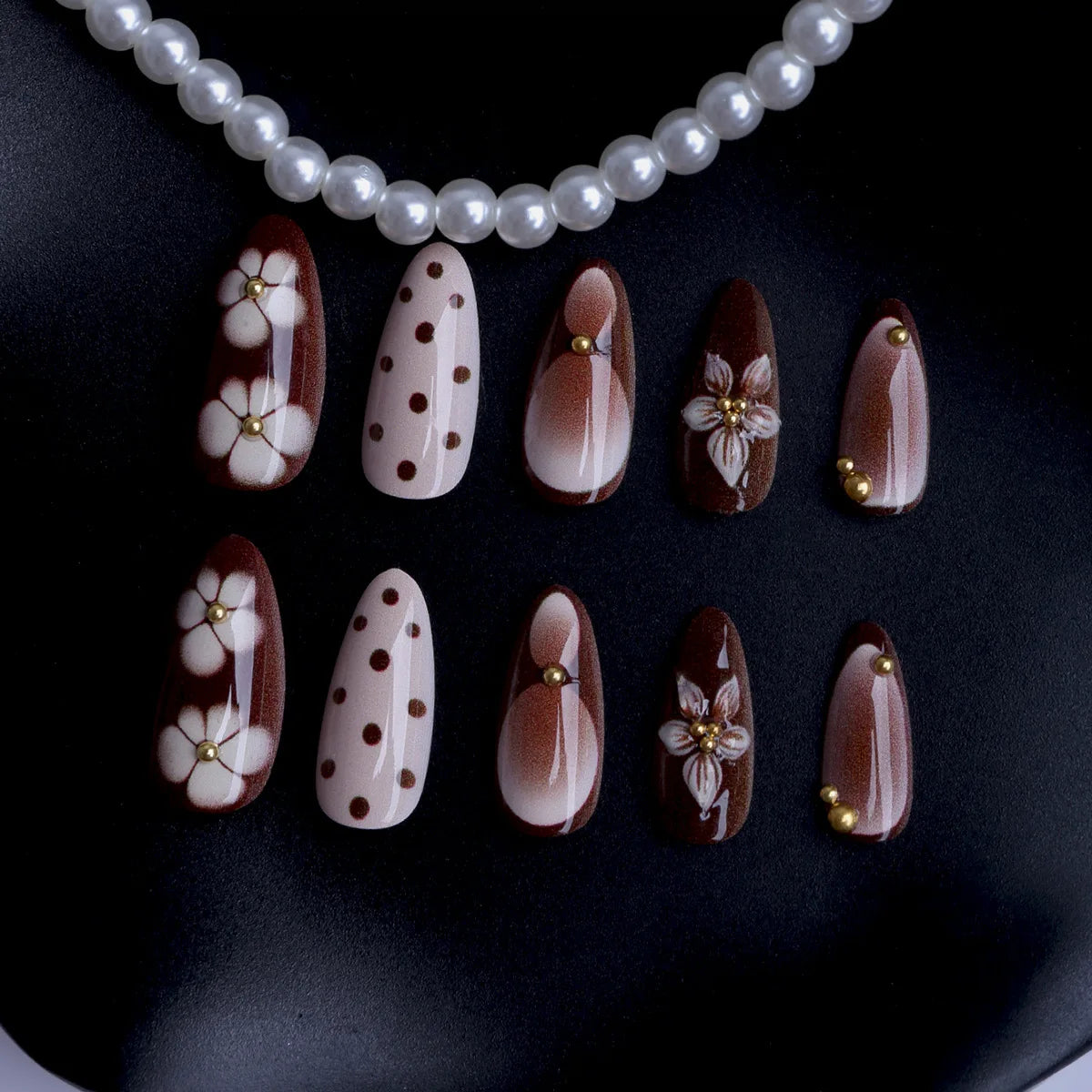 Retro Brown French Almond Press-On Nails