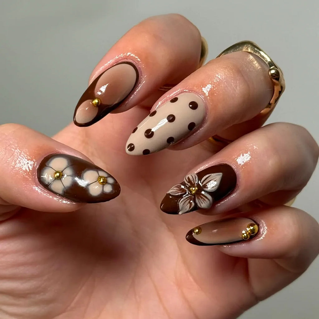 Retro Brown French Almond Press-On Nails