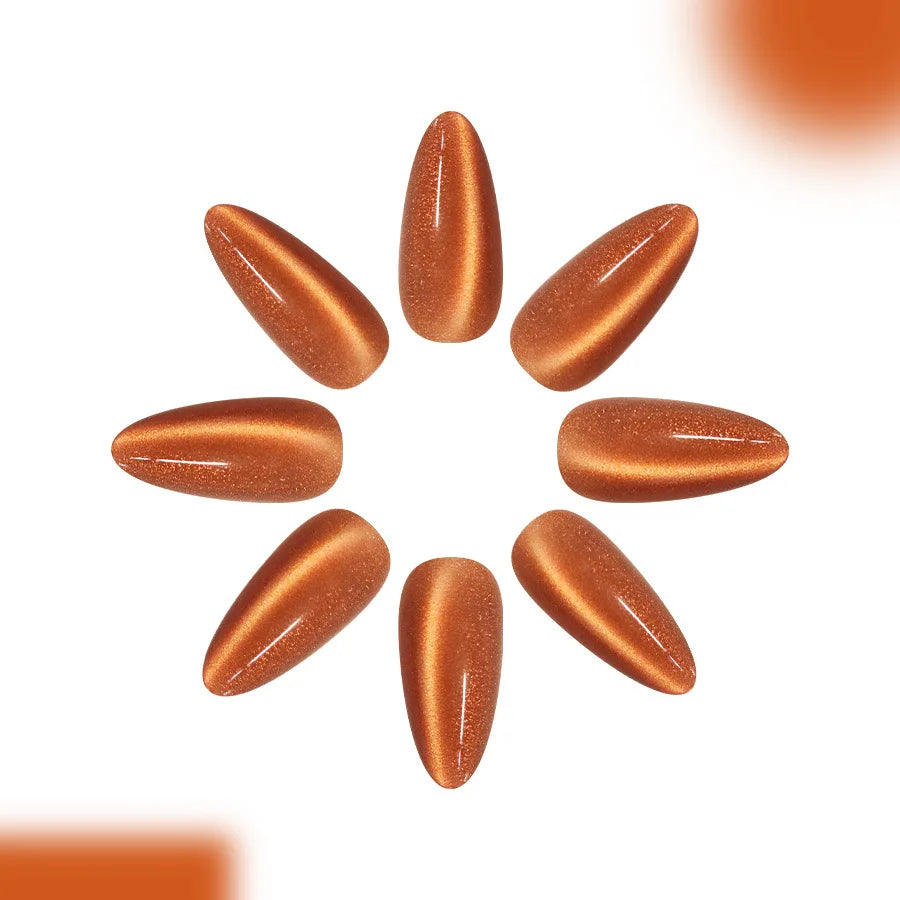 Autumn Orange Cat Eye Almond Press-On Nails