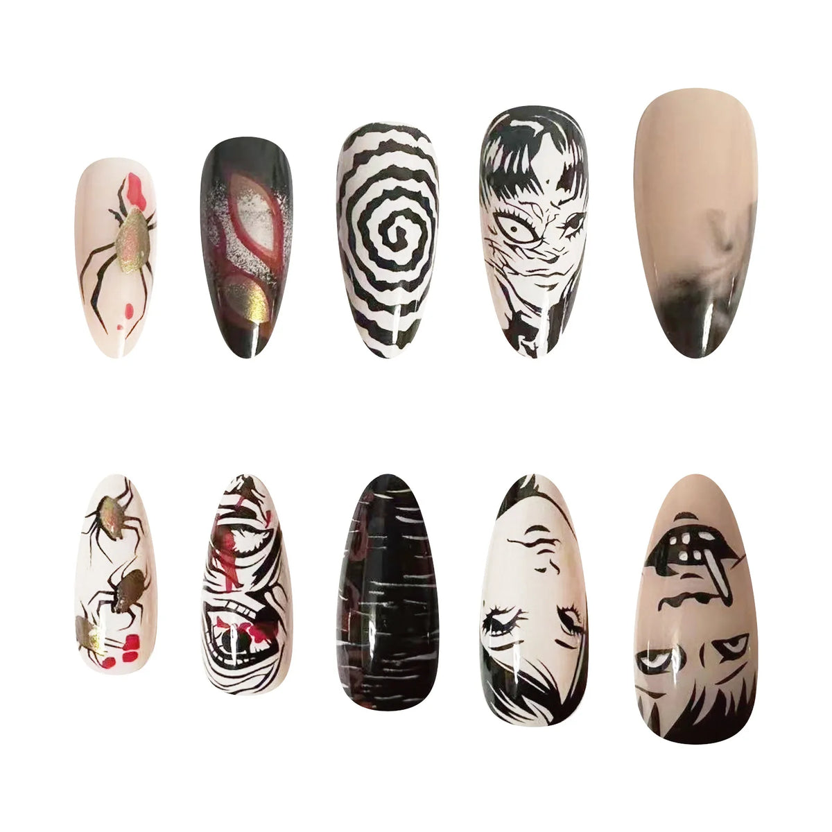 Black Spider Y2K Almond Press-On Nails