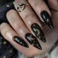 Black & Gold Moon Star Almond Press-On Nails