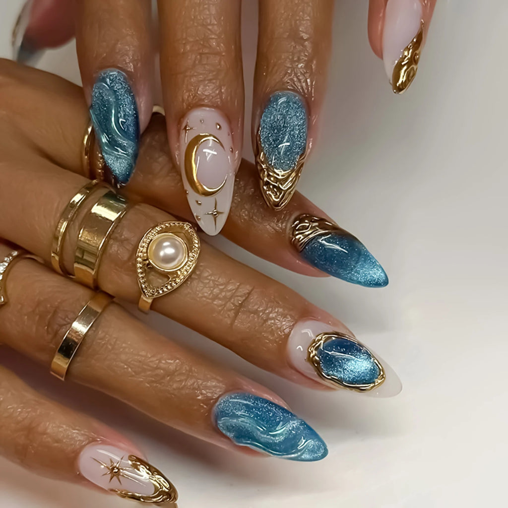 Short Red Star Almond Press-On Nails