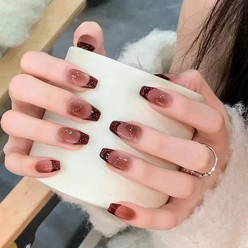 Cat Eye Leopard Ballet Press-On Nails with Rhinestones