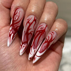Halloween Red Flame Stiletto Press-On Nails with Blood Drips