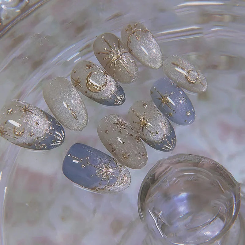 Short Red Star Almond Press-On Nails