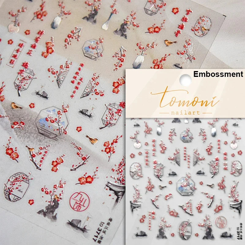 Nine-Tailed Fox Red Flower Nail Art Stickers