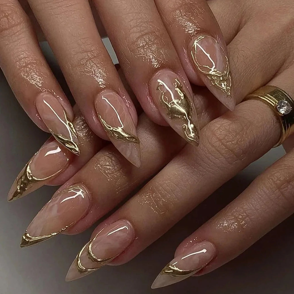 Punk Metallic Stiletto Press-On Nails with Stars