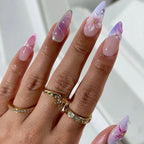 Long White French Stiletto Press-On Nails with Flowers