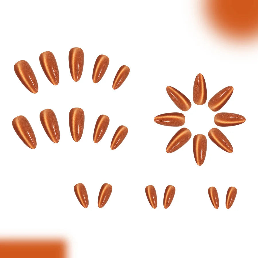 Autumn Orange Cat Eye Almond Press-On Nails