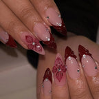 Long White French Stiletto Press-On Nails with Flowers