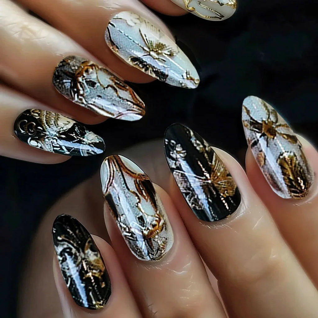 Short Green Smudge Almond Press-On Nails