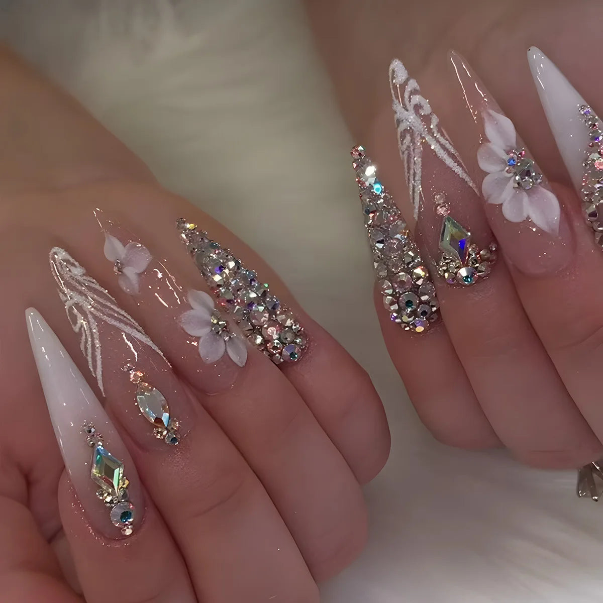 Colorful Flower Stiletto Press-On Nails