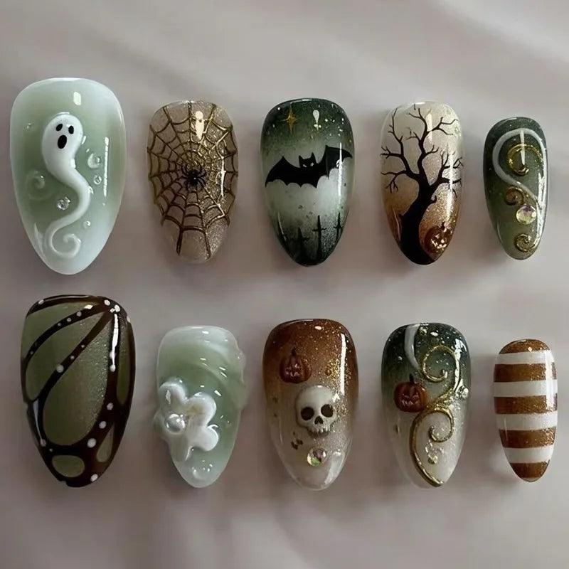 Silver Spider Gothic Punk Almond Press-On Nails