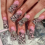 Leopard Print Almond Press-On Nails with Cherry & Star Charms