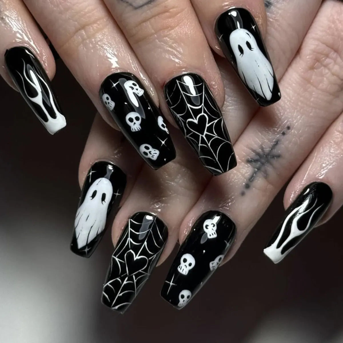Black Gothic Halloween Coffin Press-On Nails