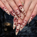 Dark Halloween Press-On Nails with Pumpkin & Skeleton Art