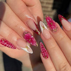Long White French Stiletto Press-On Nails with Flowers