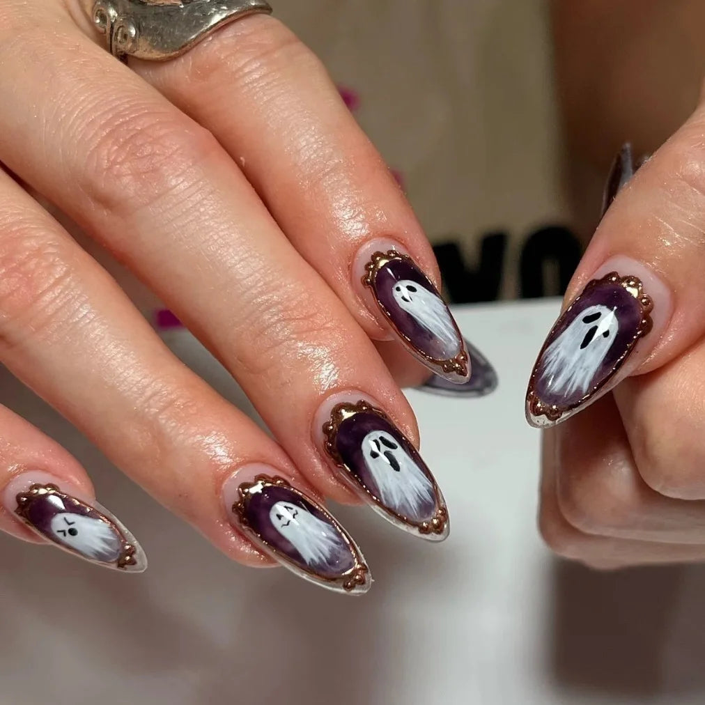 Glitter Pink Halloween Skull Ballet Press-On Nails