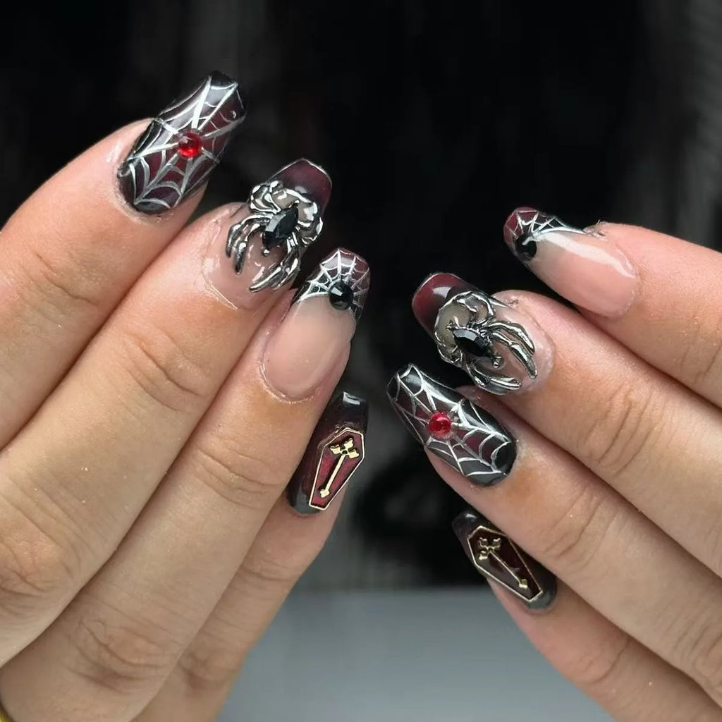 Silver Spider Gothic Punk Almond Press-On Nails