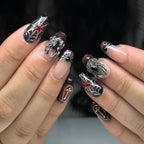 Silver Spider Gothic Punk Almond Press-On Nails