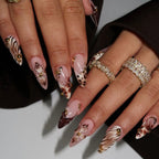 Long White French Stiletto Press-On Nails with Flowers