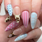 Short Red Star Almond Press-On Nails