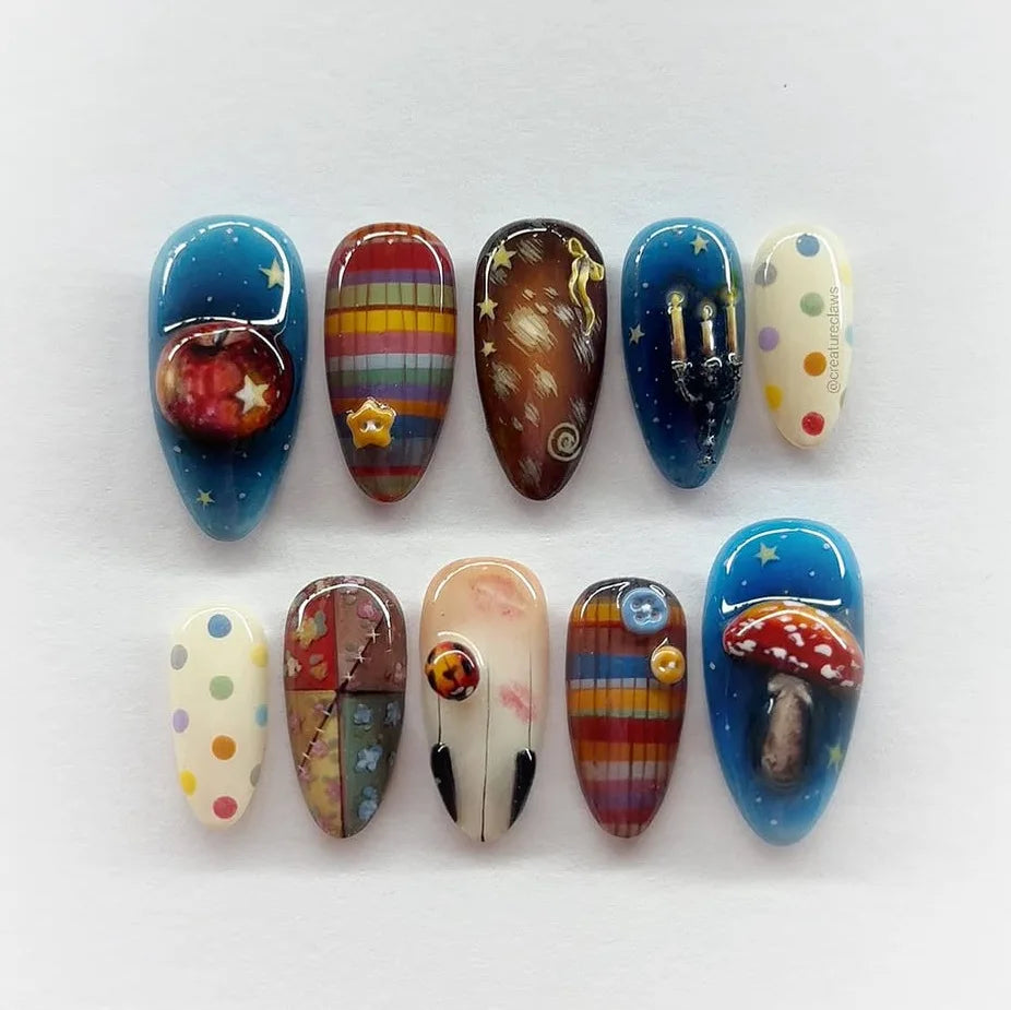 Dark Gothic Punk Short Almond Press-On Nails