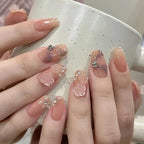 Cat Eye Leopard Ballet Press-On Nails with Rhinestones