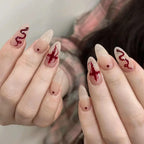 Dark Halloween Press-On Nails with Pumpkin & Skeleton Art