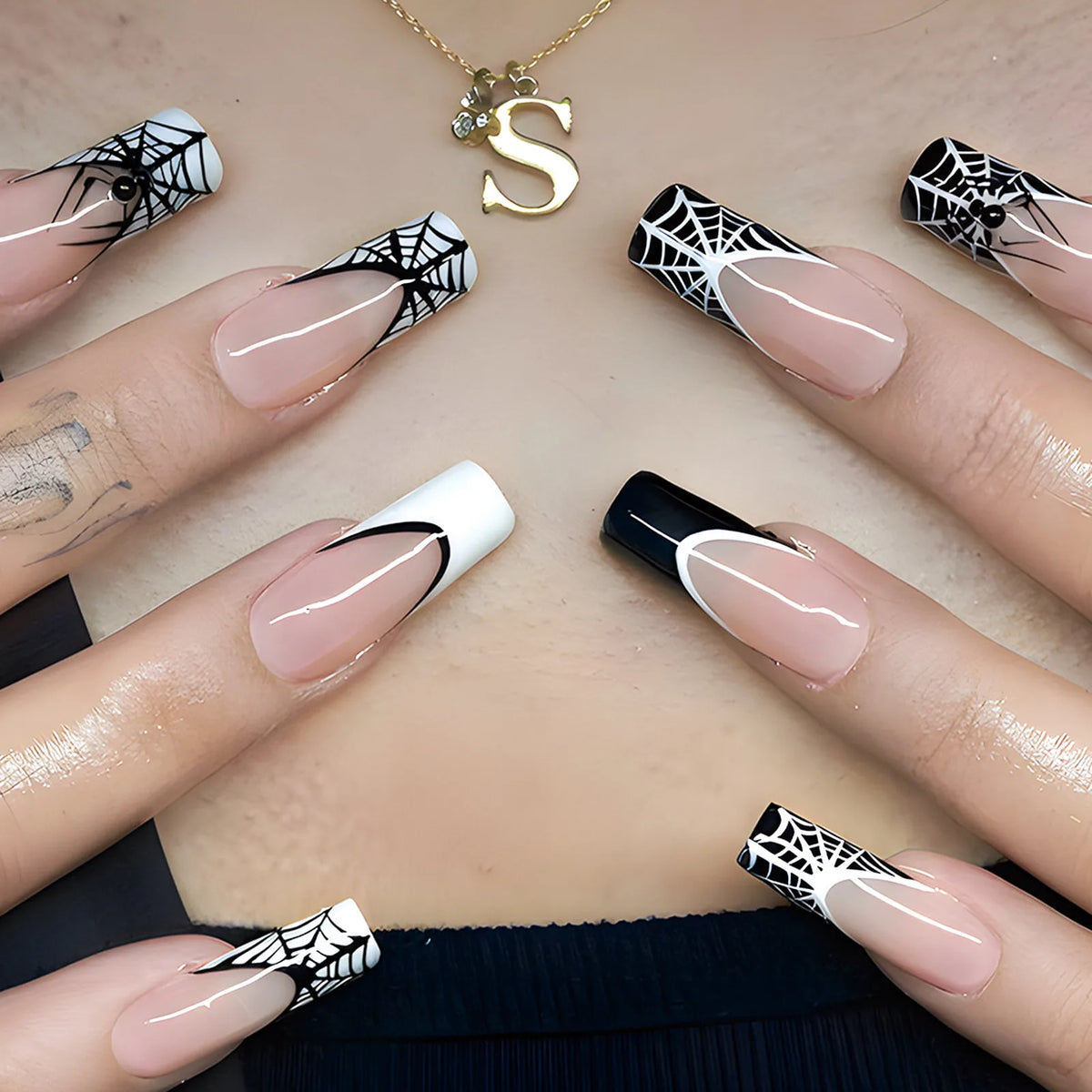 Silver Spider Gothic Punk Almond Press-On Nails