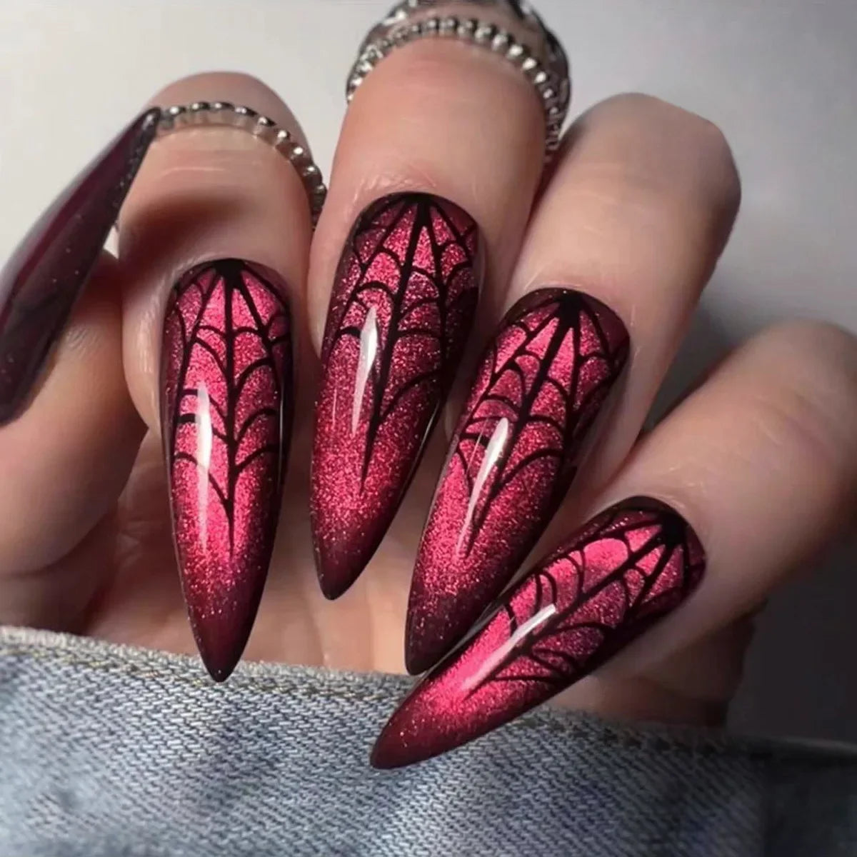 Dark Halloween Press-On Nails with Pumpkin & Skeleton Art