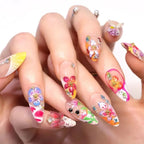 Amber Brown Almond Press-On Nails with Rhinestones & Pearls