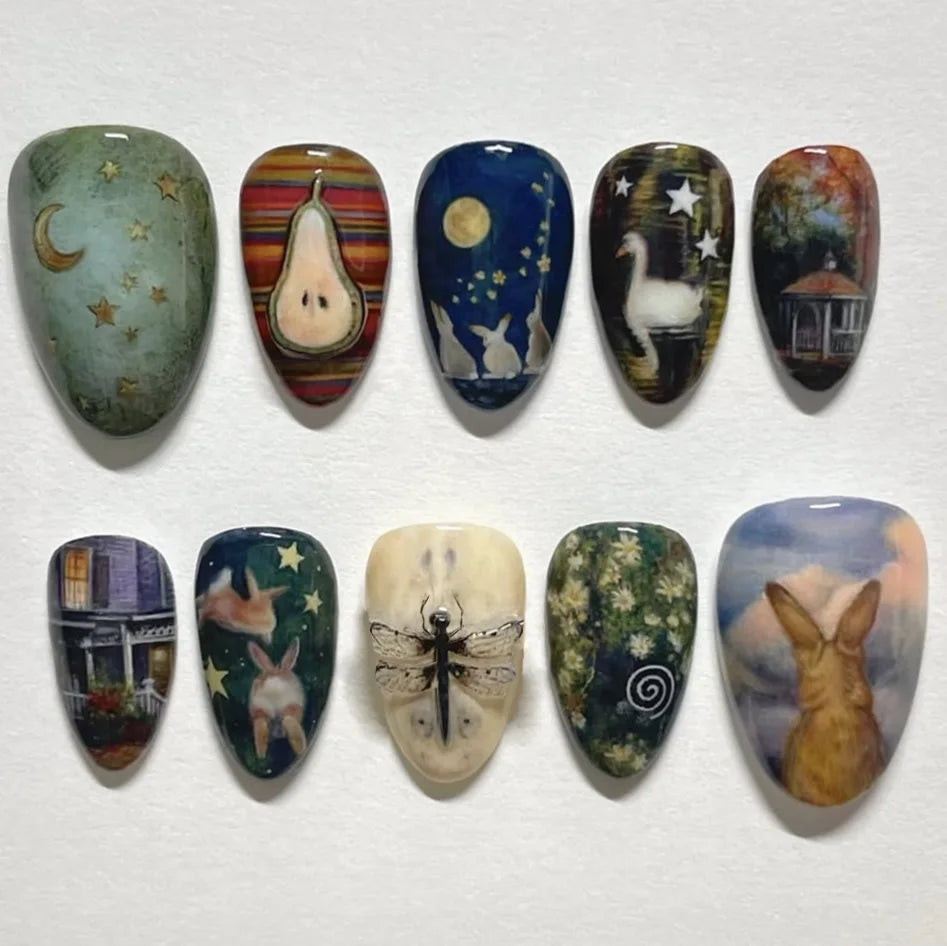 Dark Gothic Punk Short Almond Press-On Nails