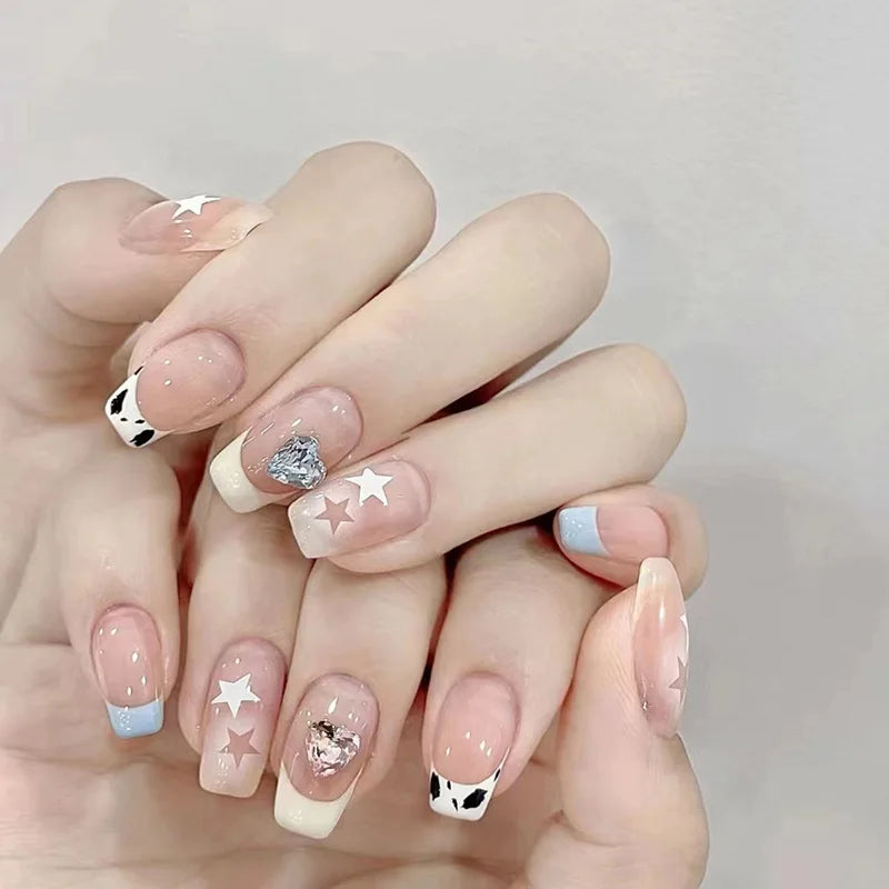 Cat Eye Leopard Ballet Press-On Nails with Rhinestones