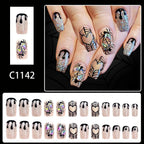 Halloween Spider Web Dark Red Almond Press-On Nails