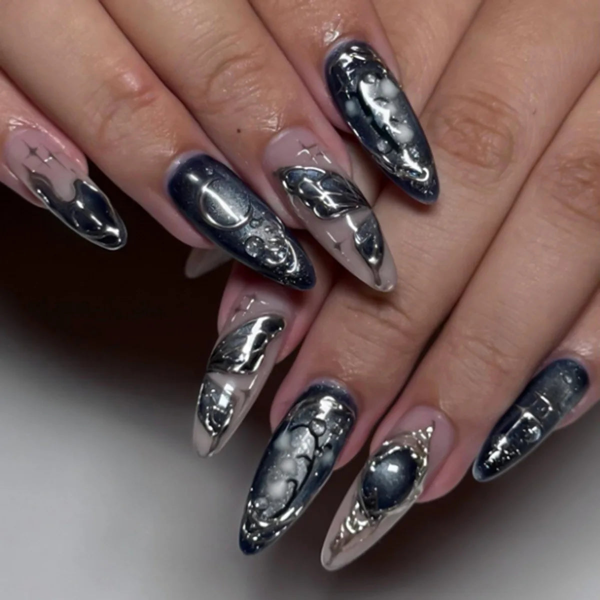 Short Green Smudge Almond Press-On Nails