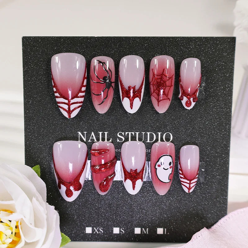 Silver Spider Gothic Punk Almond Press-On Nails