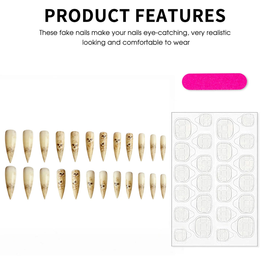 Bone Ritual – Matte Skeleton Stiletto Press-On Nails