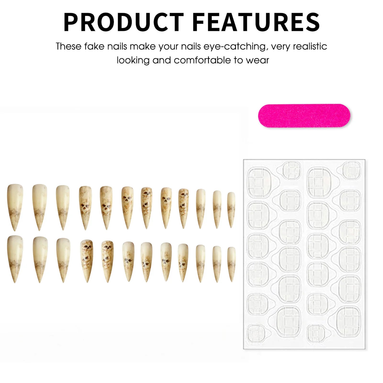 Bone Ritual – Matte Skeleton Stiletto Press-On Nails