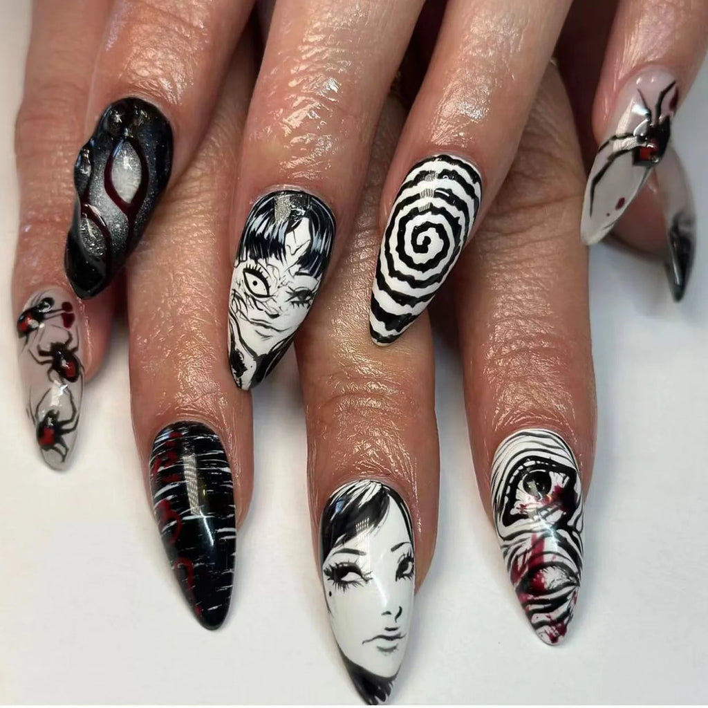 Black Spider Y2K Almond Press-On Nails