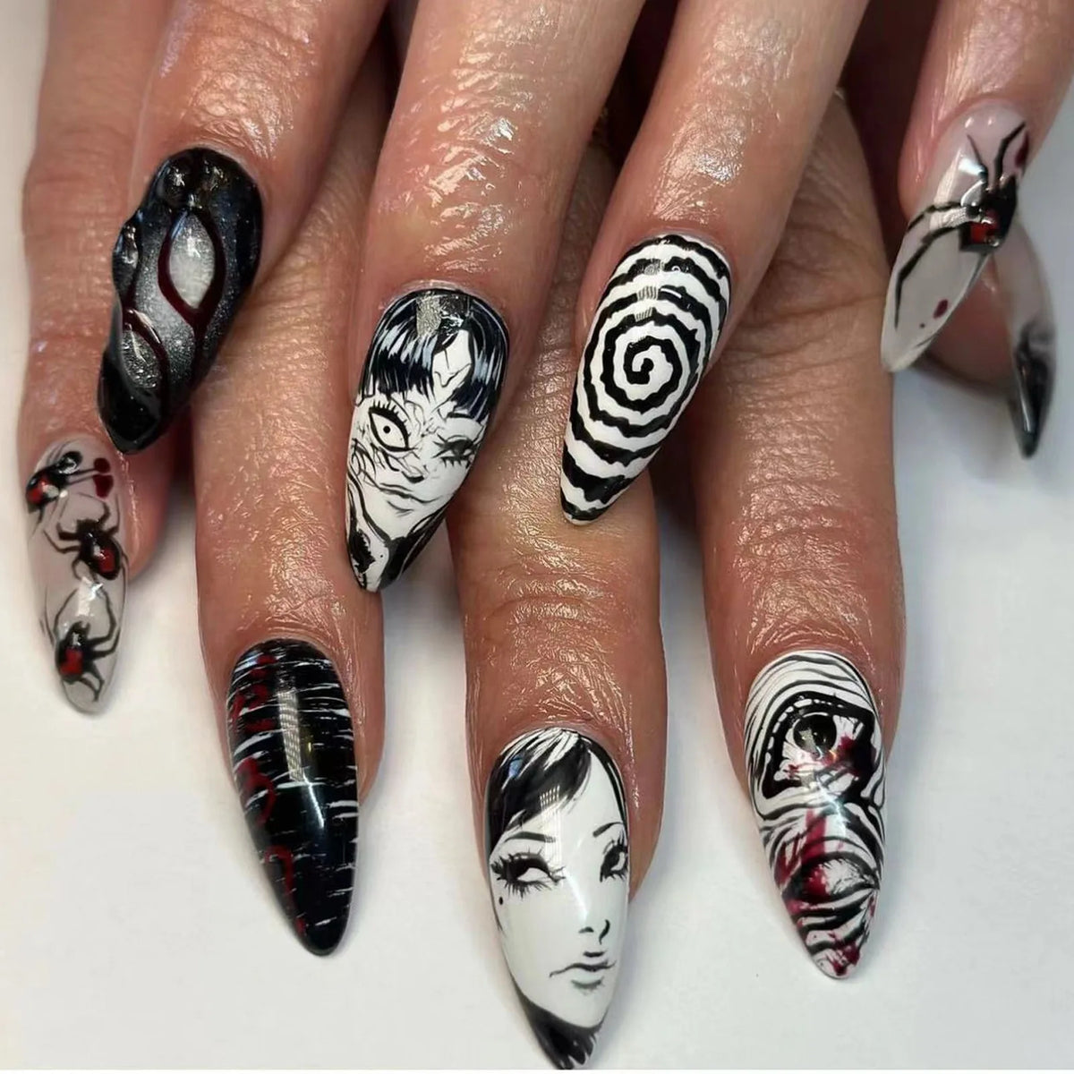 Black Spider Y2K Almond Press-On Nails