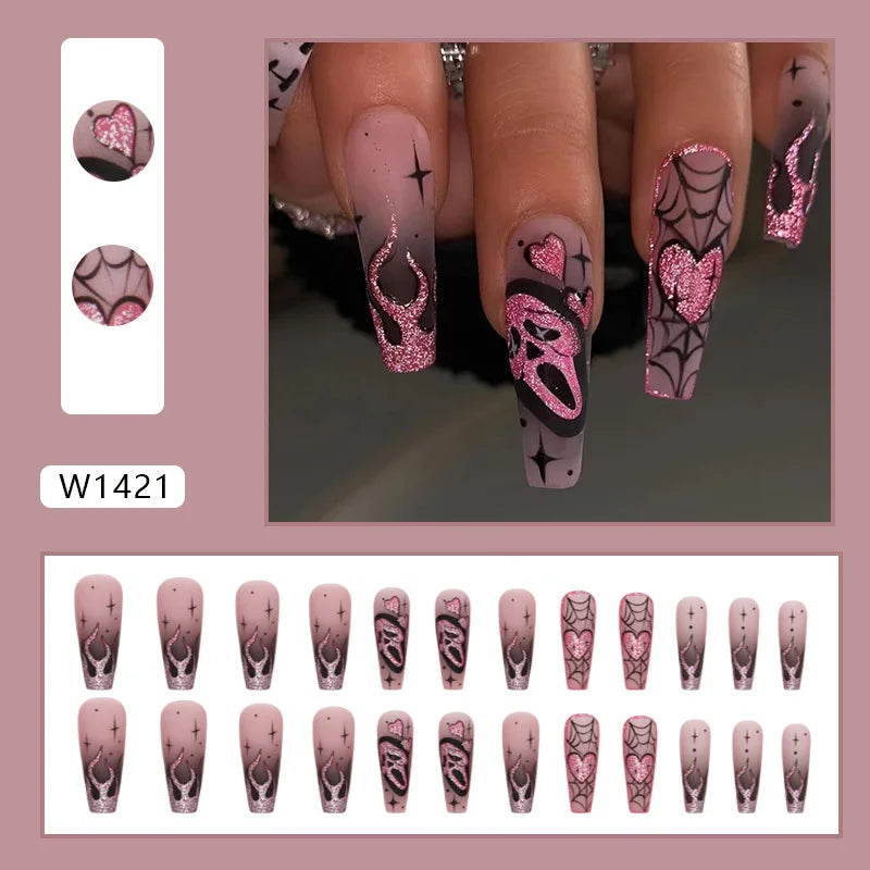 Glitter Pink Halloween Skull Ballet Press-On Nails