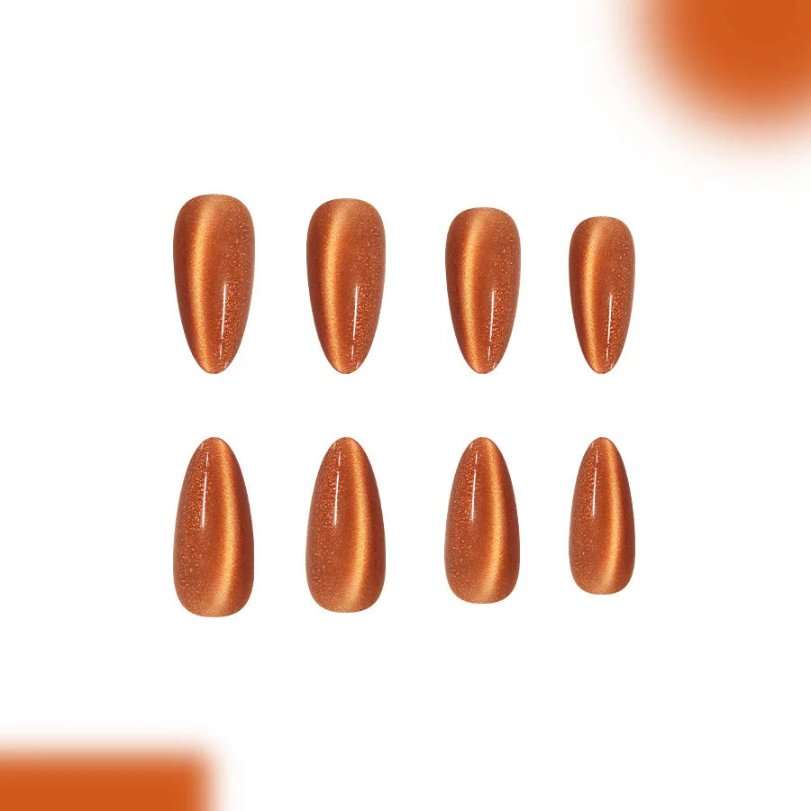 Autumn Orange Cat Eye Almond Press-On Nails