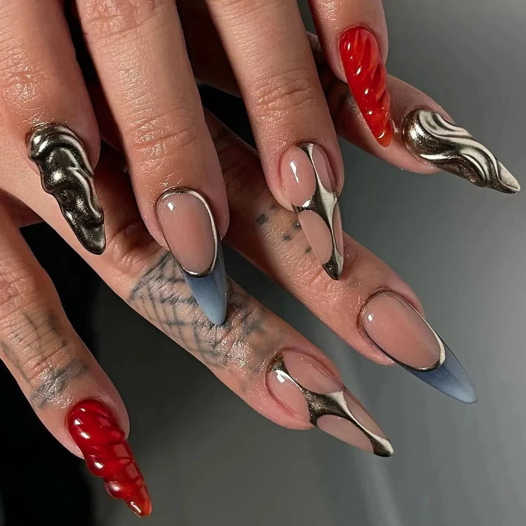 Punk Metallic Stiletto Press-On Nails with Stars
