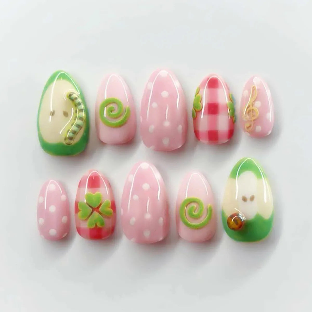 Wine Red Smudge Flower Almond Press-On Nails